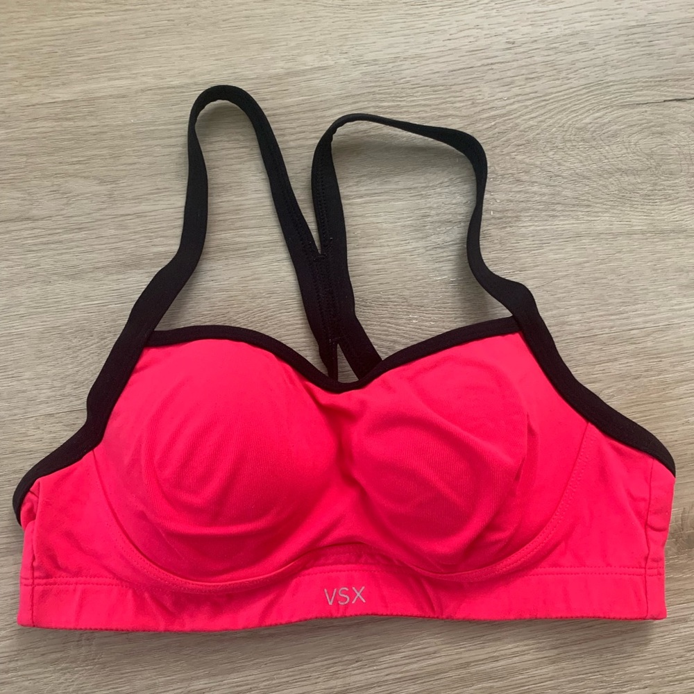 Black lined hot pink VSX sports bra